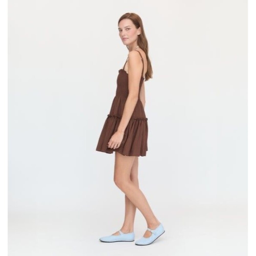 Hill House The Seraphina Mini Nap Dress size M NWT Chocolate Tonal Seersucker - Picture 2 of 10